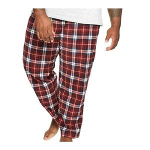 Men's Fleece Pants Pajama Lounge Sleep Red Maroon White Plaid Size 1X JJ2101